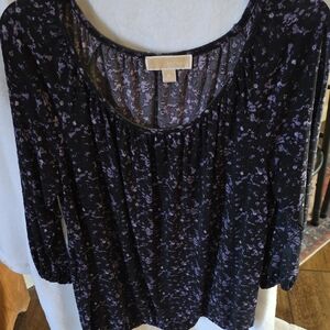 Michael Kors Black and Lavender Floral Blouse, Super Comfy, Size M